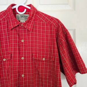 U.S. Expedition Mens Red Plaid Button Down Short Sleeve Shirt Large